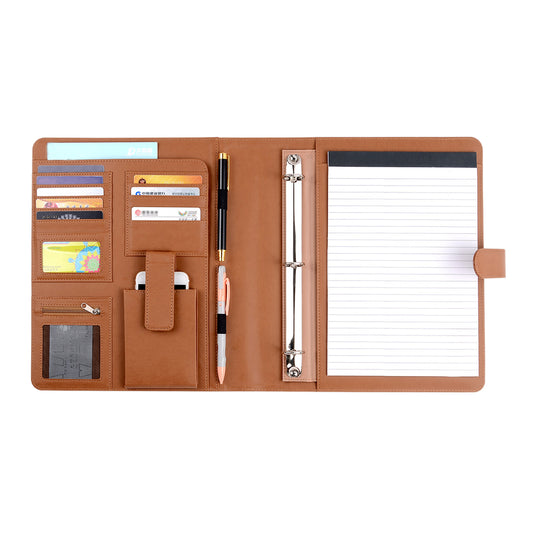 A4 Leather Business Organizer 3 Ring File Document Case With