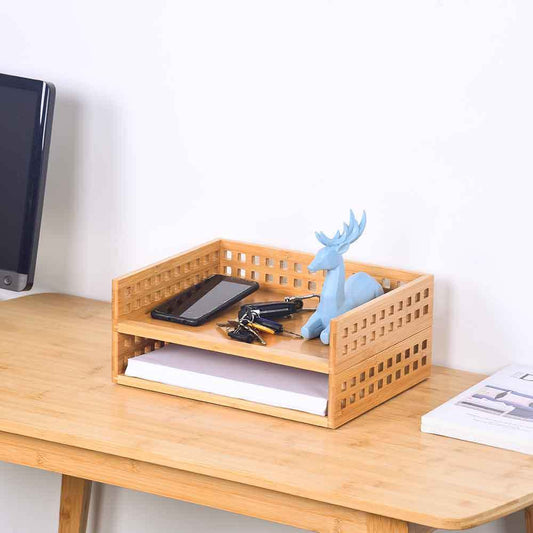 Bamboo Letter Trays Desk Organizer Three Layer Stackable Printer Paper