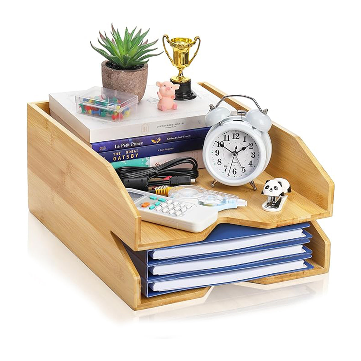 Desktop Stackable Office Organizer Wood Desk Organizer With File