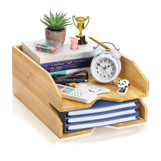 Desktop Stackable Office Organizer Wood Desk Organizer With File