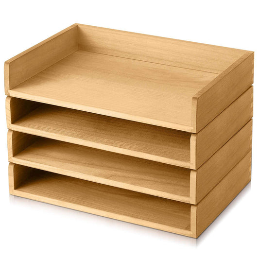 Pack Of 4 Stackable Wooden Desk File Trays Desktop
