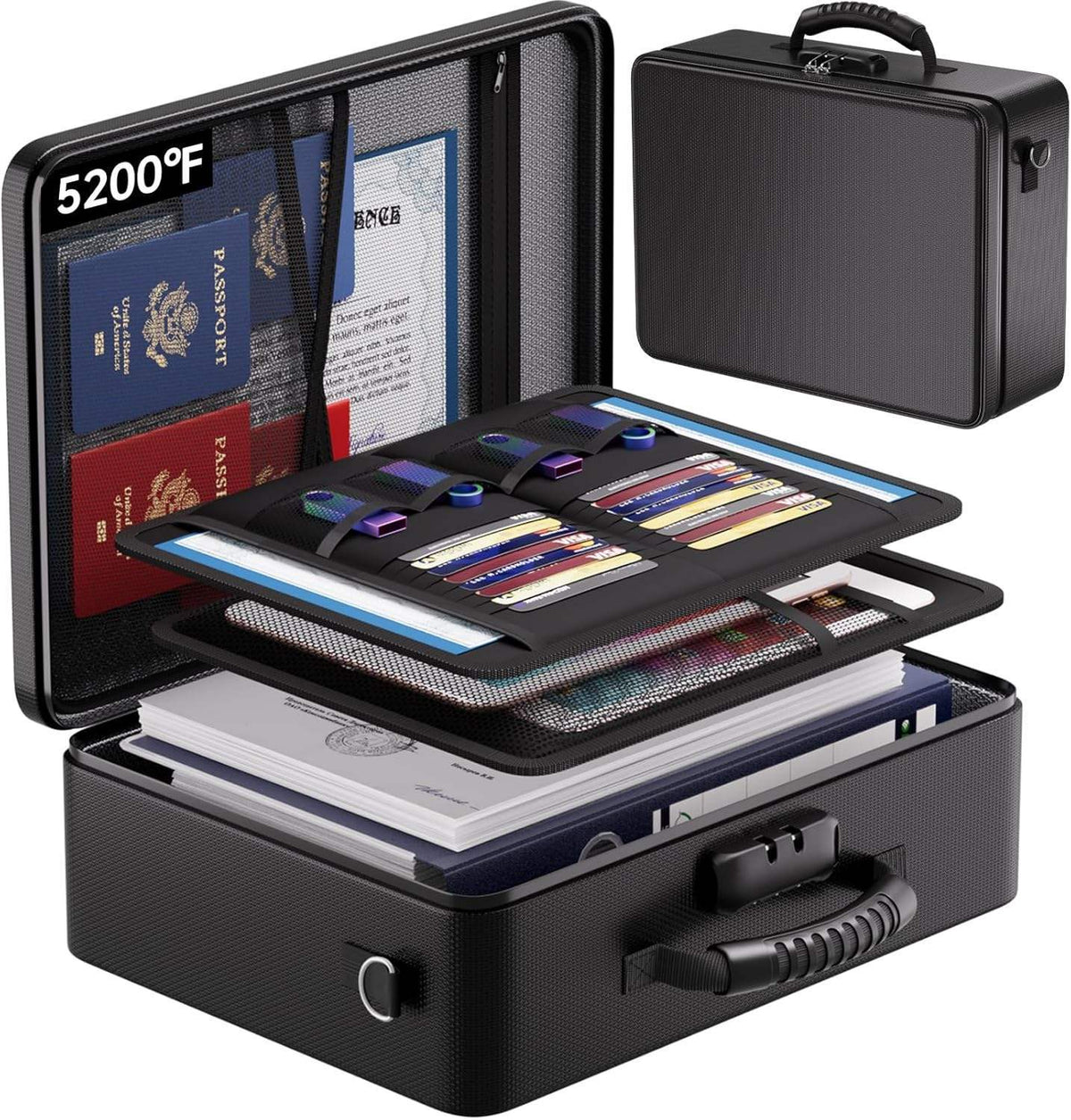 Fireproof Waterproof Document Organizer Bag 13 Pocket Accordion File Folder