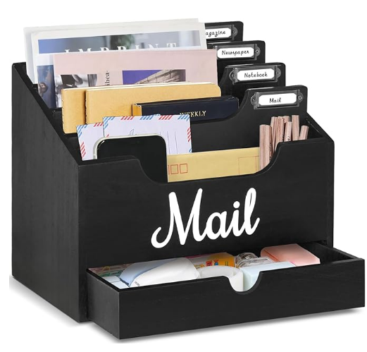 Wood Desktop Mail Organizer With 4 Large Compartments And
