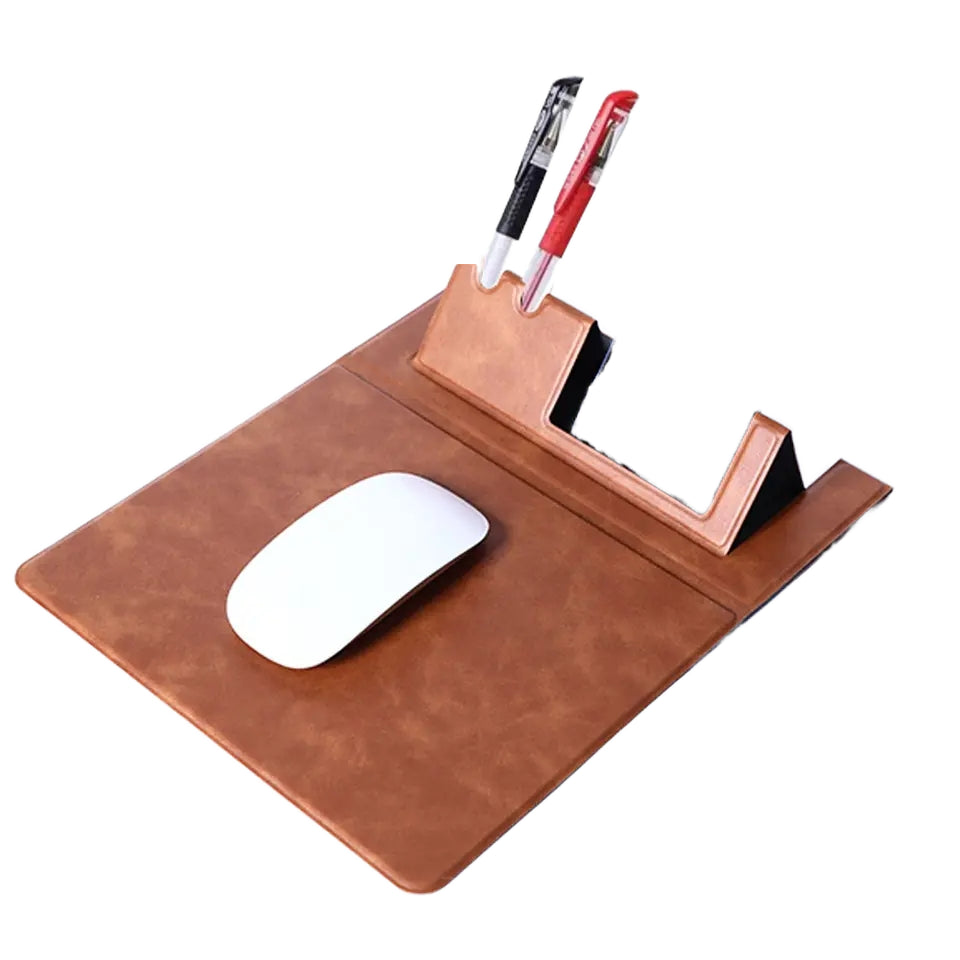 Multi Functional Foldable Pu Leather Mouse Pad With Phone And