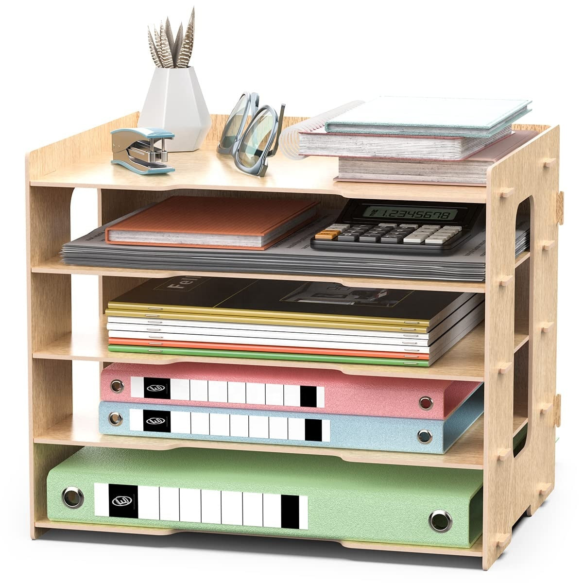 Wooden Diy Desktop File Tray Organizer 4 Tier Creative